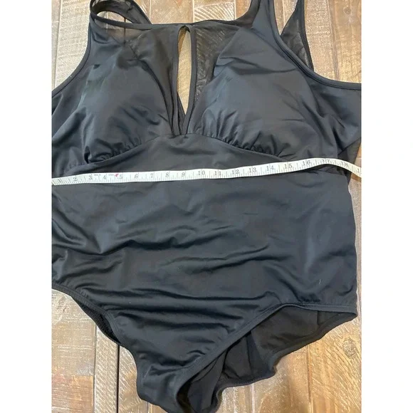 Time and Tru Womens Black Mesh Inset One Piece Swimsuit 2X 20W-22W TTSP19114 - Picture 5 of 6